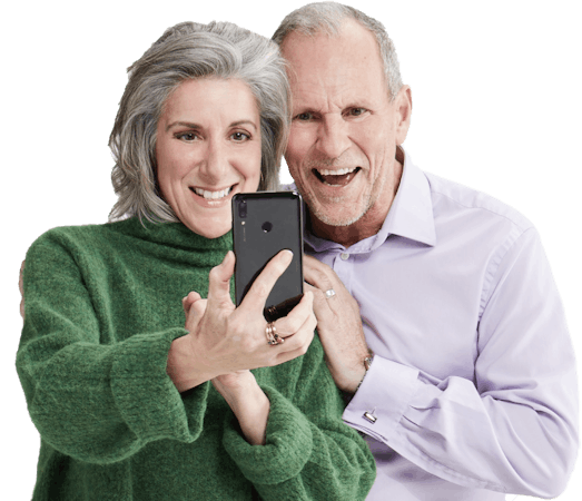 Hero brand image - insurance - older couple, green jumper lilac shirt